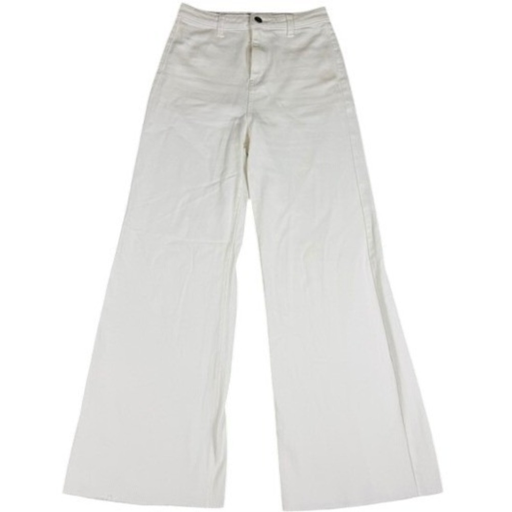 AnnieWear Denim Wide Leg Jeans Womens S White High Rise Raw Hem AP6002 Stretch